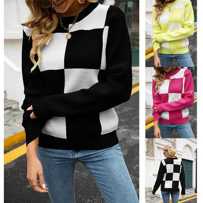 Damen Pullover Kariert Weich Eveloria - Eveloria