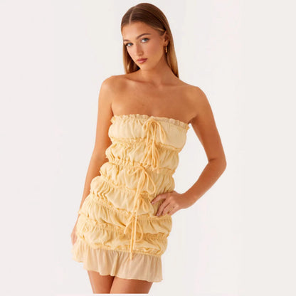 Damen Kleid Rüschen Verstellbarer Kordelzug Eveloria