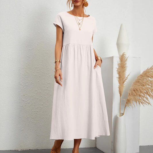 Eveloria Damen Midi-Kleid Ballonärmel mit Taschen - Eveloria