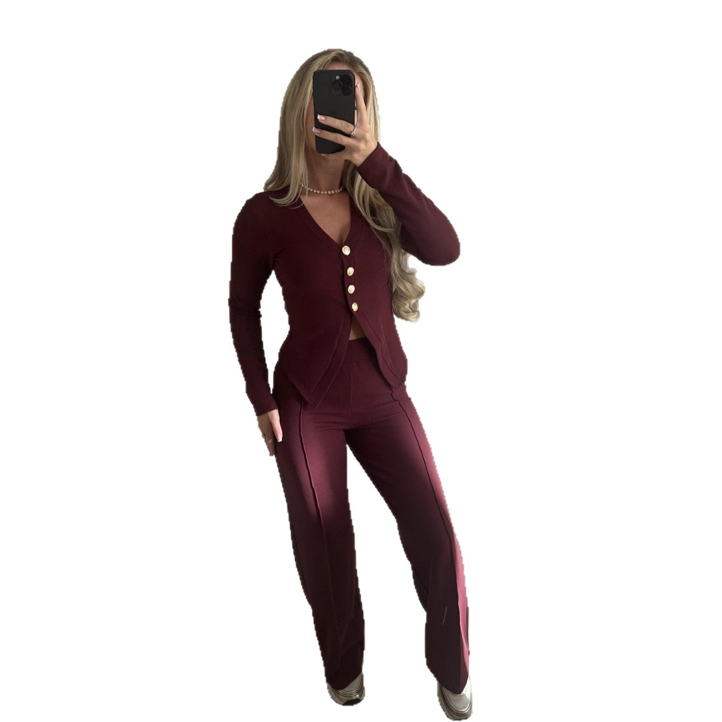 Damen Zweiteiler-Set mit Knöpfen Eveloria Elegantes Design