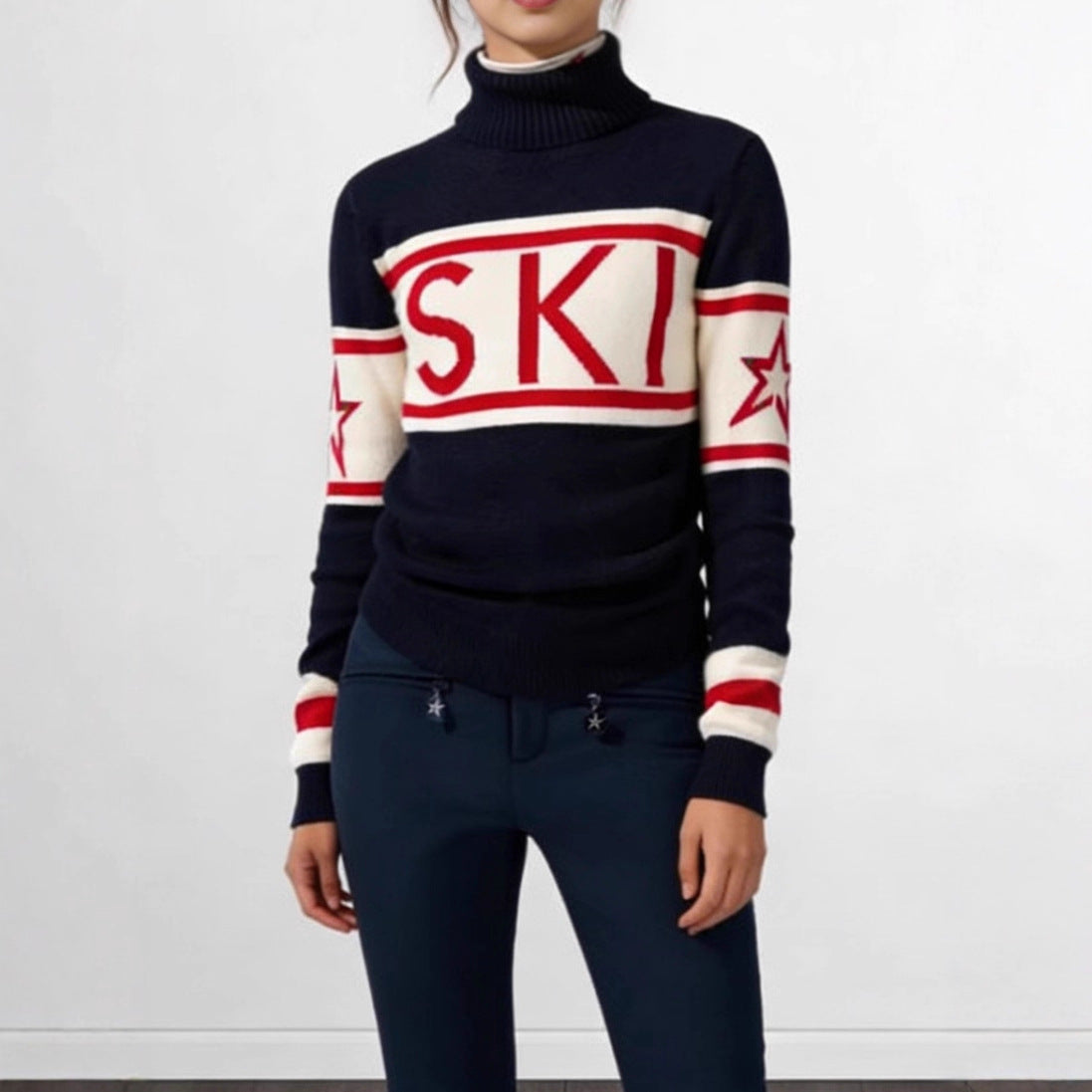 Damen Sportpullover Hochkragen Ski-Design Eveloria
