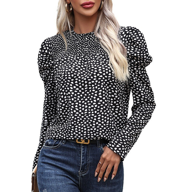 Damen Bluse Puffärmel Punktenmuster Eveloria