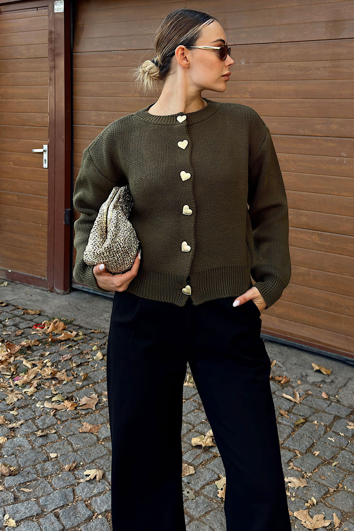 Damen Strickjacke Herzen Muster Lässiger Schnitt