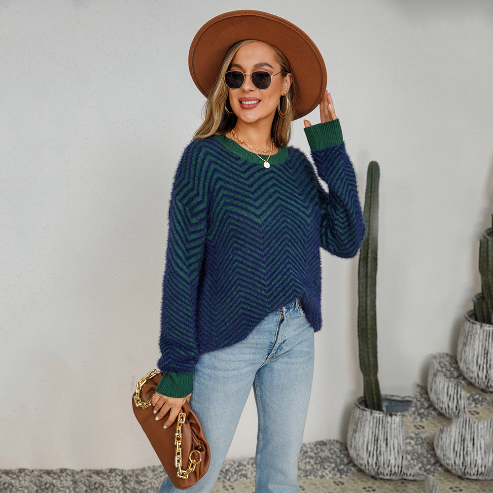 Damen Pullover Chevron Muster Eveloria