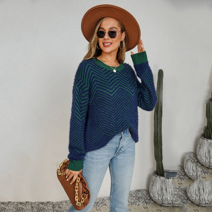 Damen Pullover Chevron Muster Eveloria
