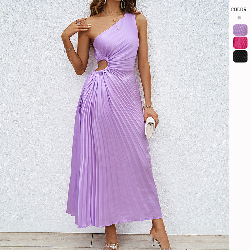 Damen Maxikleid Plissiert Asymmetrisch Schwarz Eveloria - Eveloria