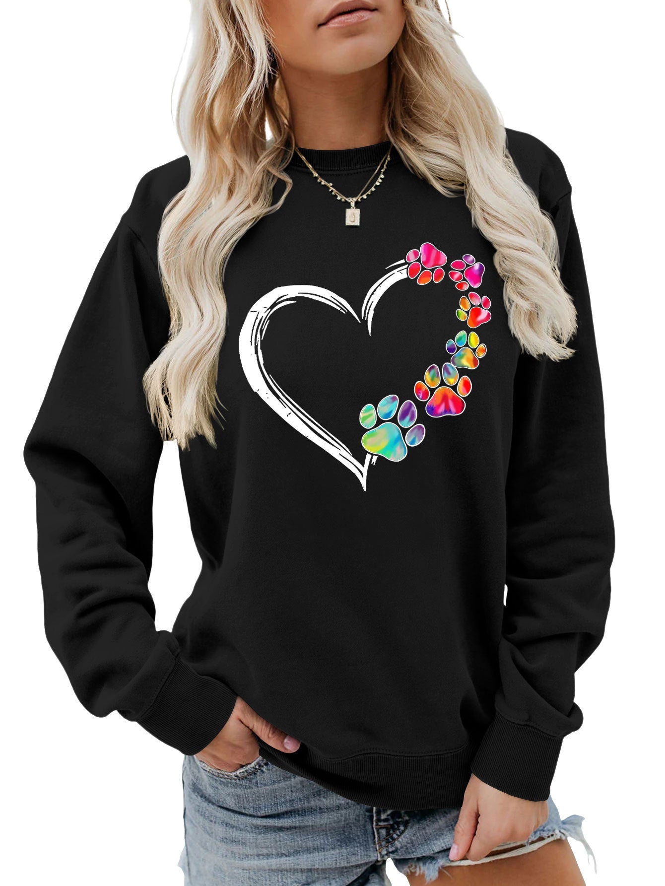 Damen Sweatshirt Pfotenherz-Design Eveloria