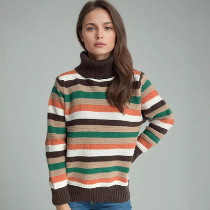 Damen Rollkragenpullover Streifen Weich
