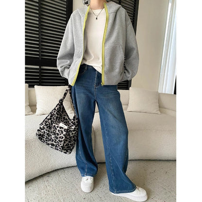 Damen Kapuzenjacke Oversized Kontrastreißverschluss