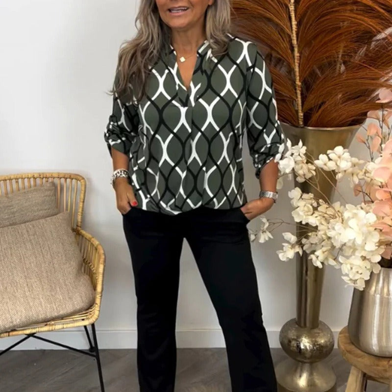 Damen Bluse Graphisches Muster Mit Taschen Eveloria - Eveloria