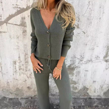 Damen Strickanzug V-Ausschnitt Elegantes Design