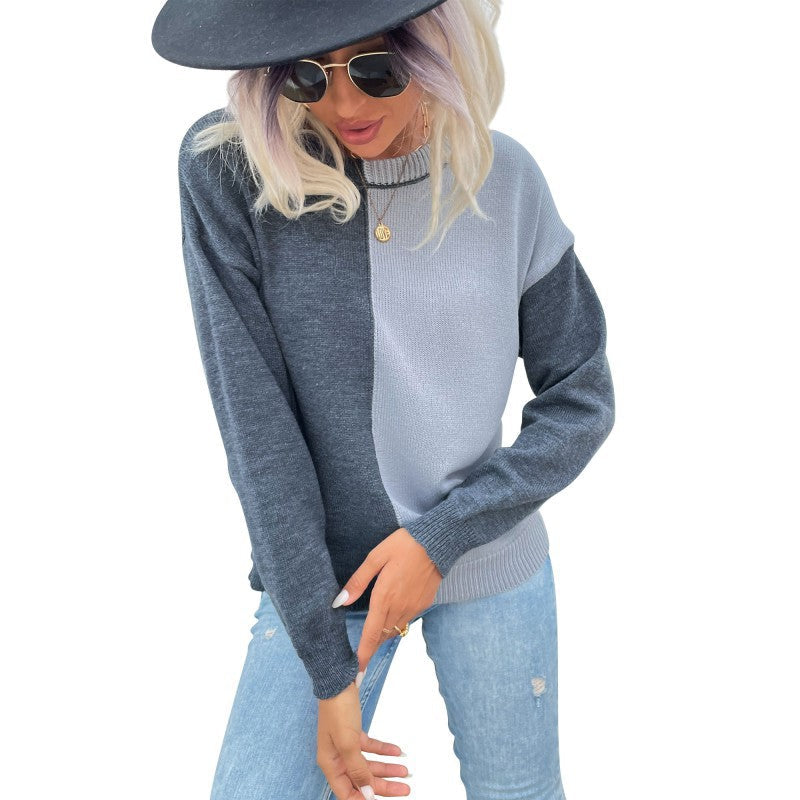 Damen Pullover Asymmetrisches Farbblock-Design Langarm Eveloria