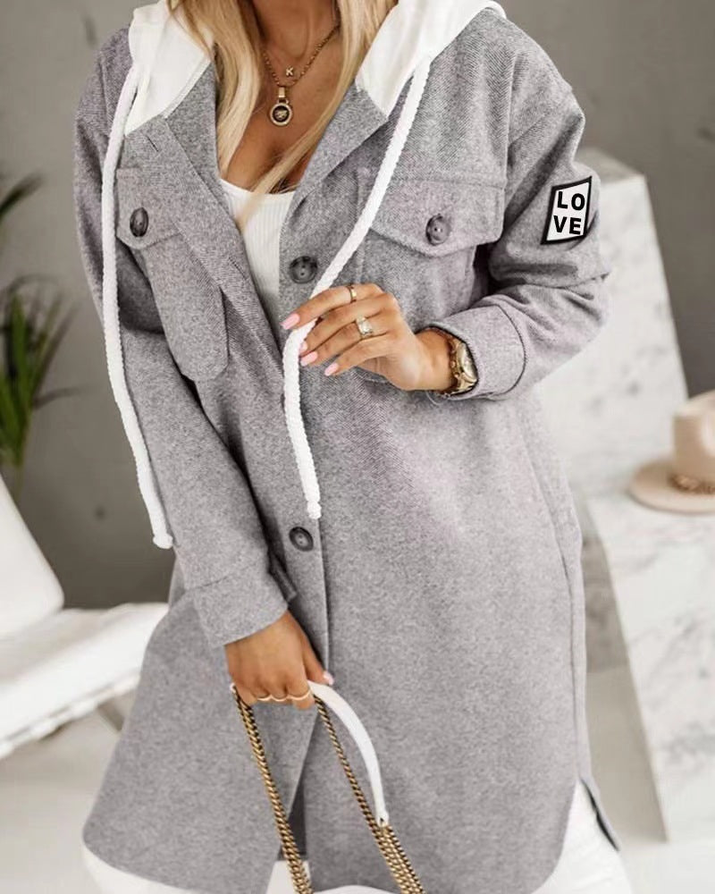 Damen Oversized Kapuzenjacke mit Knöpfen und Taschen Eveloria