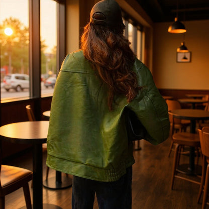 Damen Kunstlederjacke Lässig Mit Taschen Schwarz Eveloria - Eveloria