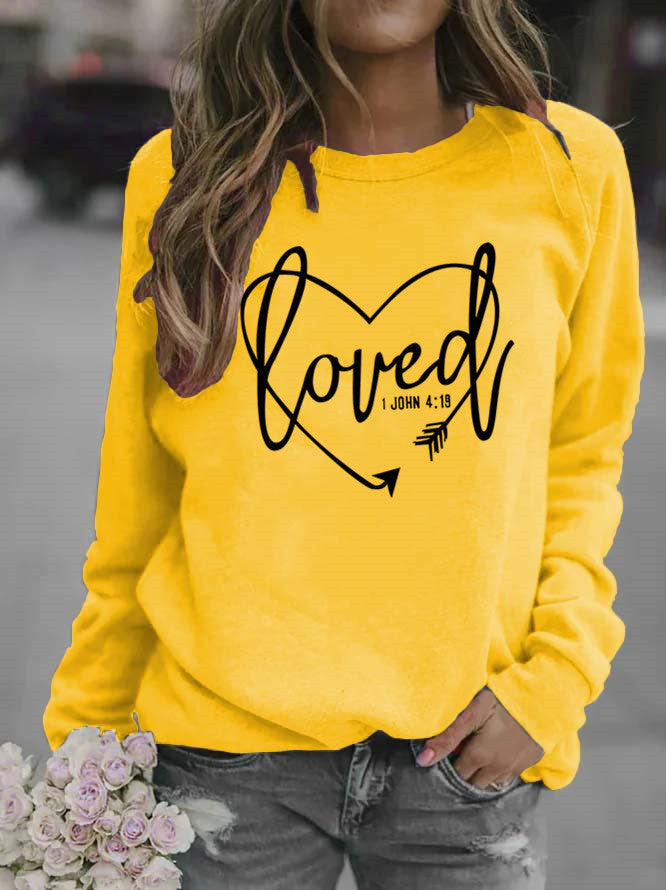 Damen Sweatshirt Herz-Aufdruck Inspirierend Grau Eveloria