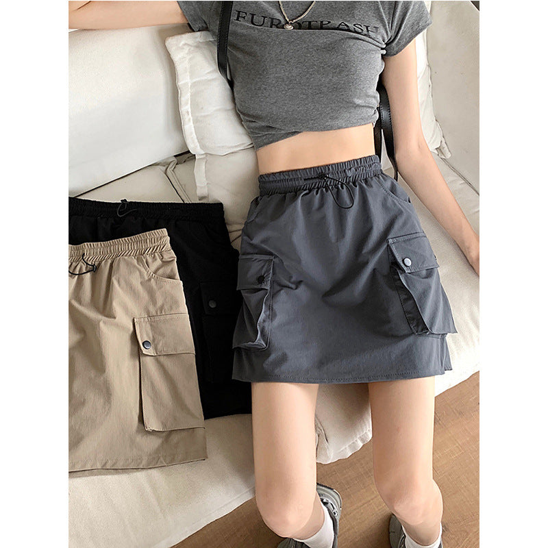 Damen Cargo-Rock elastischer Bund praktische Seitentaschen Beige - Eveloria
