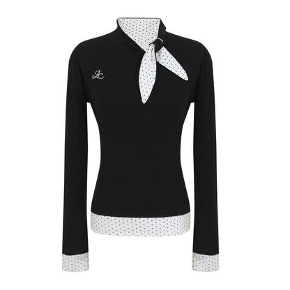 Damen Langarmshirt Gemustert Elegant Kragen Weiß