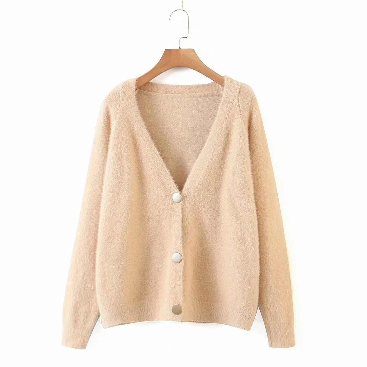 Damen Oversize Strickjacke Große Knöpfe Kuschelig Beige