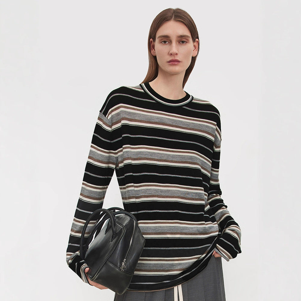 Damen Langarmshirt Streifenmuster Eveloria Baumwolle Weiß
