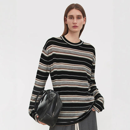 Damen Langarmshirt Streifenmuster Eveloria Baumwolle Weiß