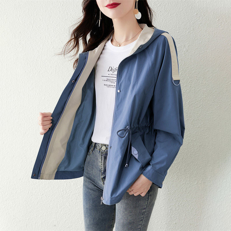 Damen Leichtjacke Übergangsjacke mit Verstellbarem Kapuzen-Design