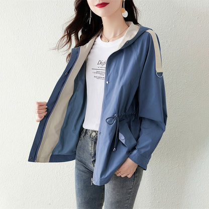 Damen Leichtjacke Übergangsjacke mit Verstellbarem Kapuzen-Design