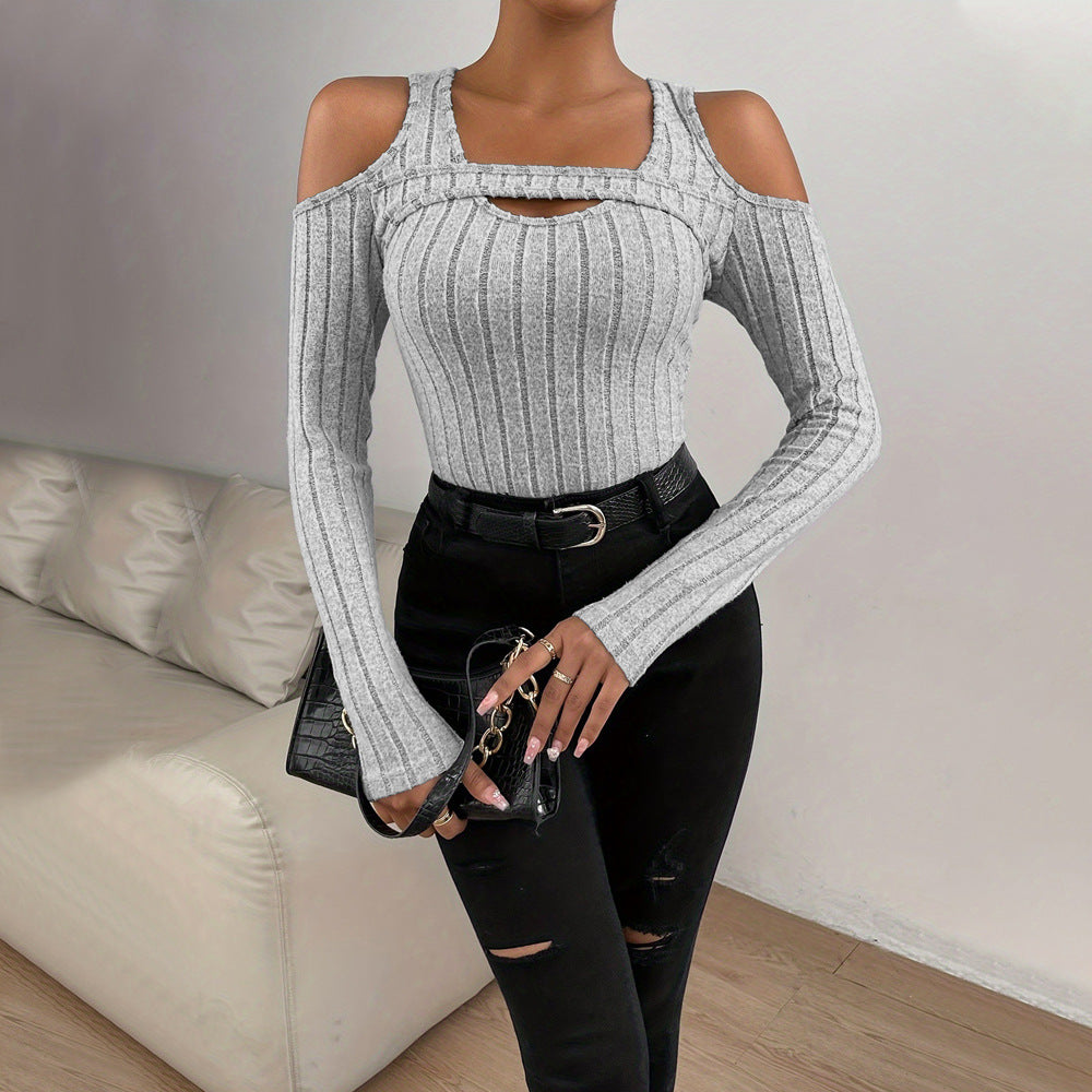 Damen Langarm- Strukturiert V-Ausschnitt Cut-Out-Details Eveloria - Eveloria