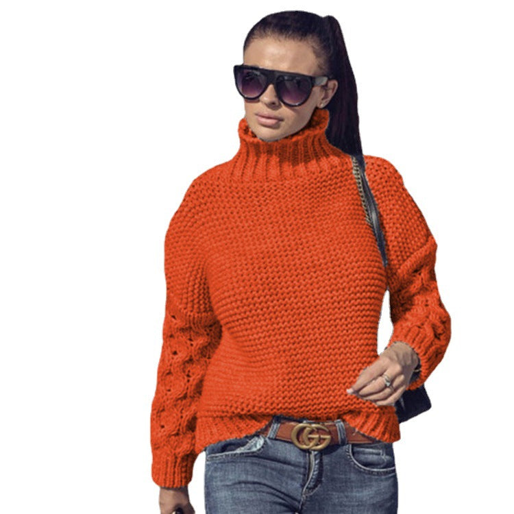 Damen Grobstrickpullover Hochkragen Strukturmaschen Optik Eveloria