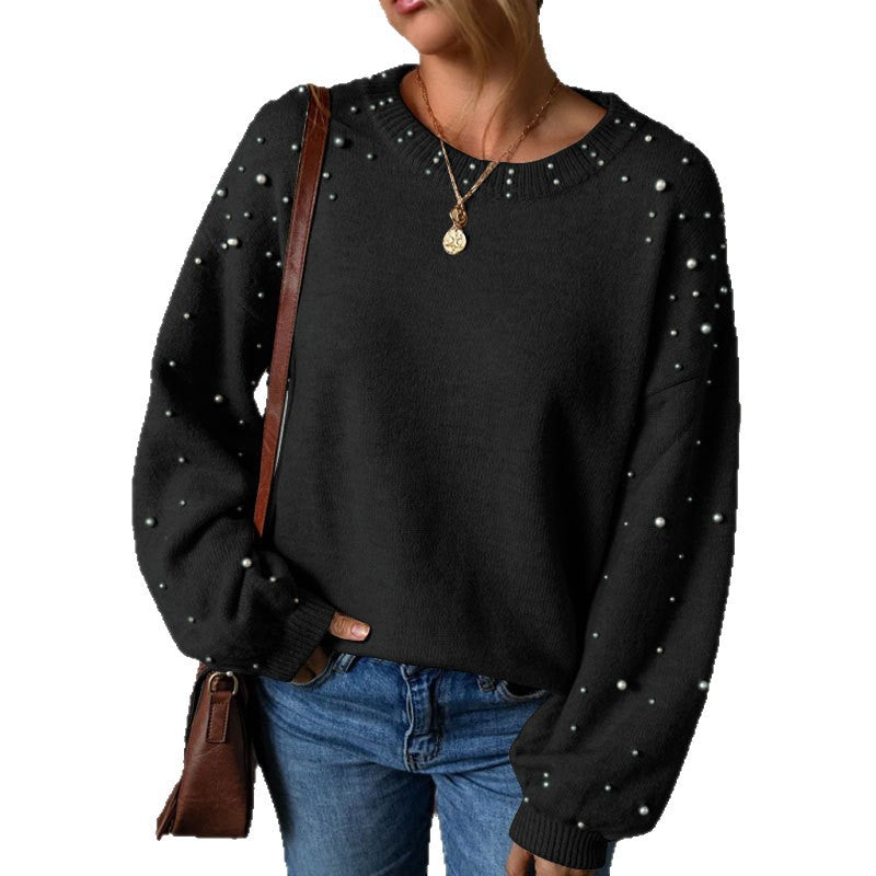 Damen Strickpullover Perlendetails Eveloria