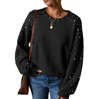 Damen Strickpullover Perlendetails Eveloria