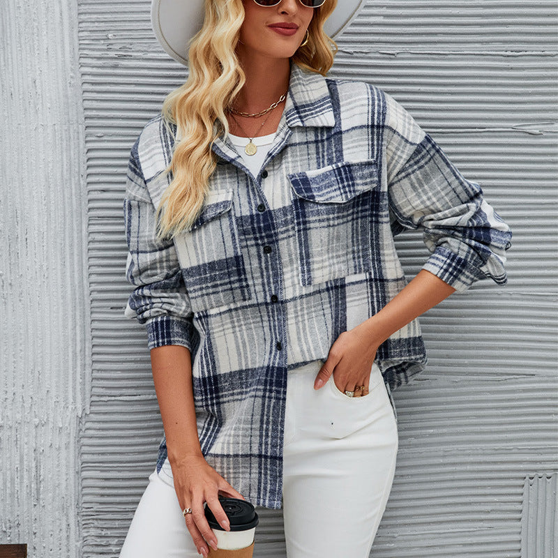Damen Karobluse Weiches Flanell Knopfleiste Eveloria - Eveloria