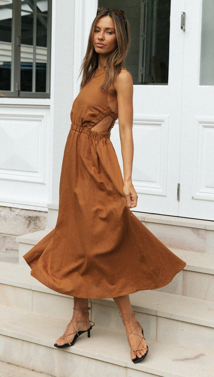 Damen Sommermaxikleid Raffinierter Schnitt Verstellbarer Taillenzug