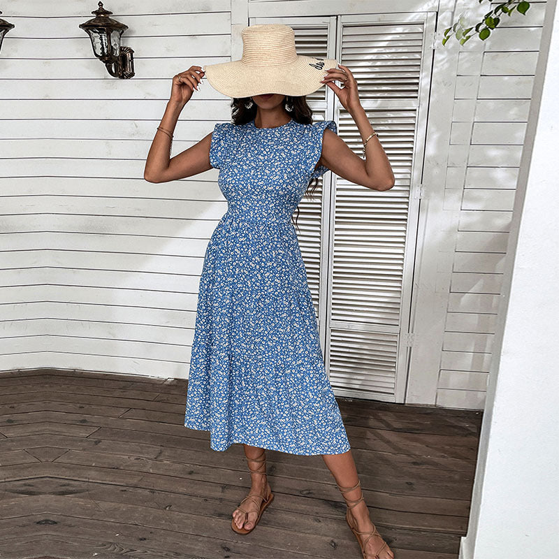 Damen Maxikleid Florale Rüschen Tailliert