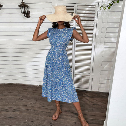 Damen Maxikleid Florale Rüschen Tailliert