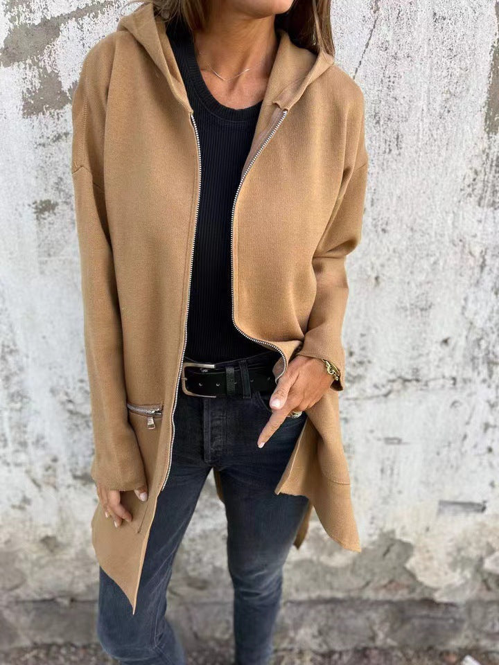 Damen Oversized Jacke Reißverschlusstaschen Eveloria