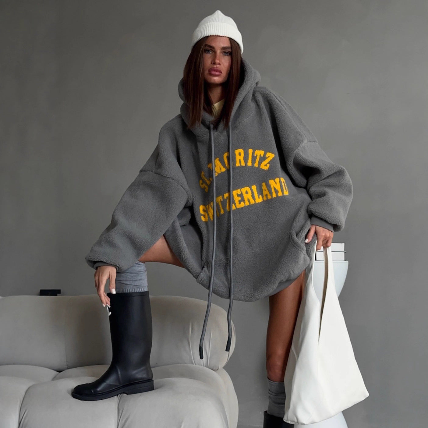 Damen Oversized Hoodie Kuschelig Grau Eveloria