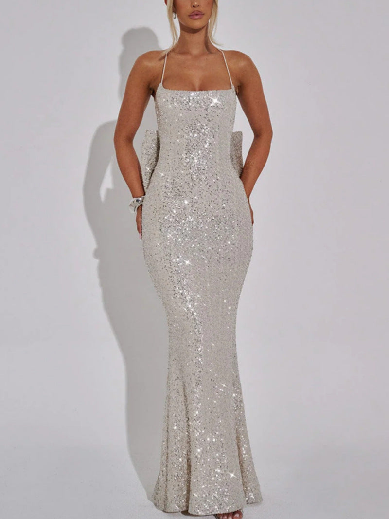 Damen Abendkleid mit Pailletten und Trägern