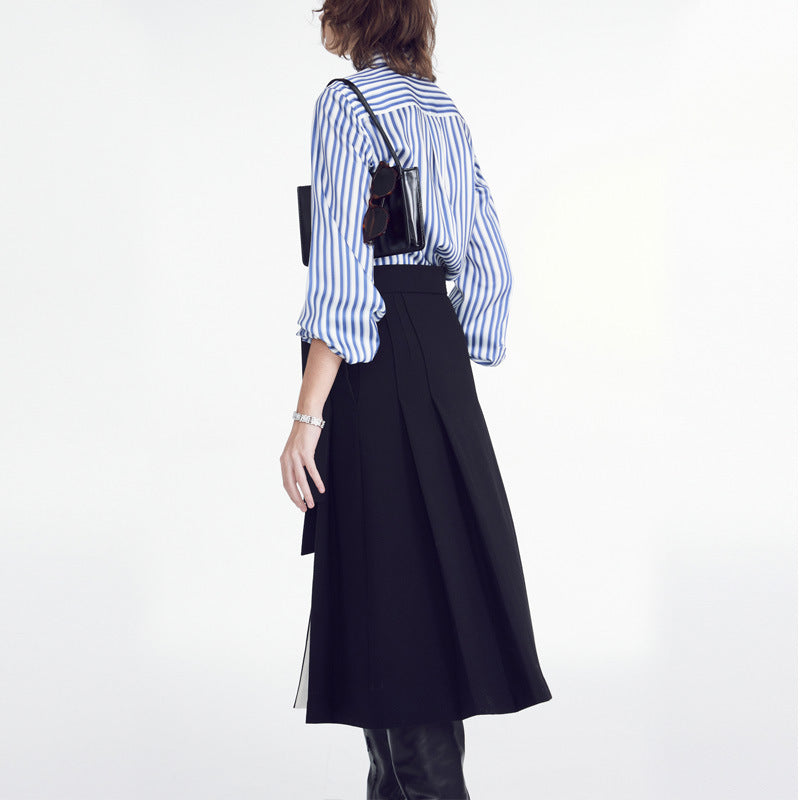 Damen Bluse Feinestreifen Modisch Knöpfe Weiß