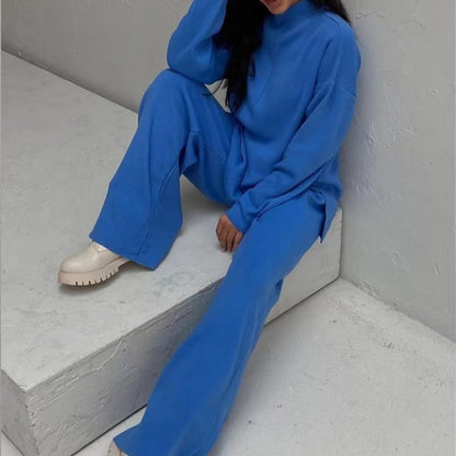 Damen Sweatshirt-Set Weites Design Hocher Kragen Grau Eveloria