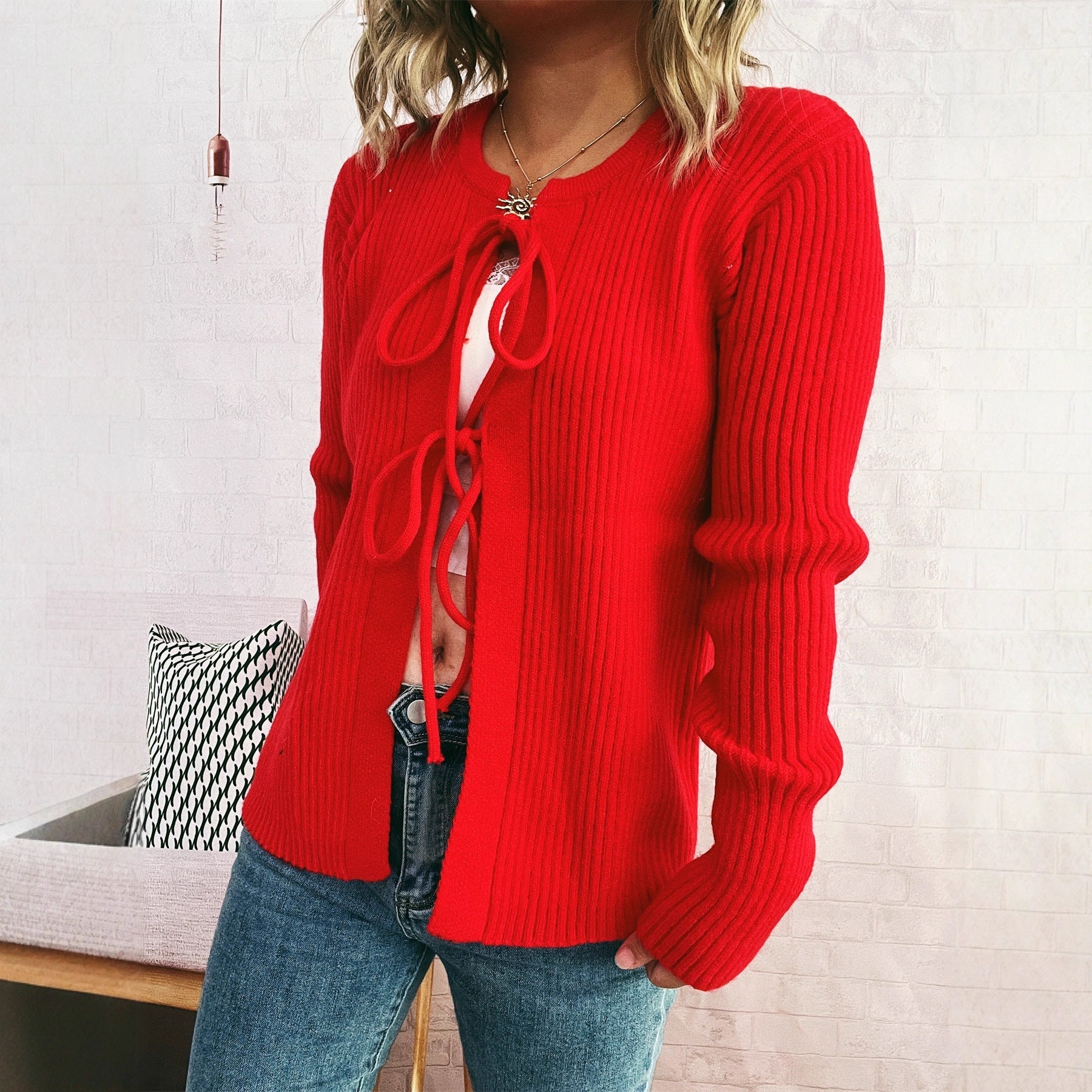 Damen Strickjacke mit Kordelzug und breiten Ärmeln - Eveloria