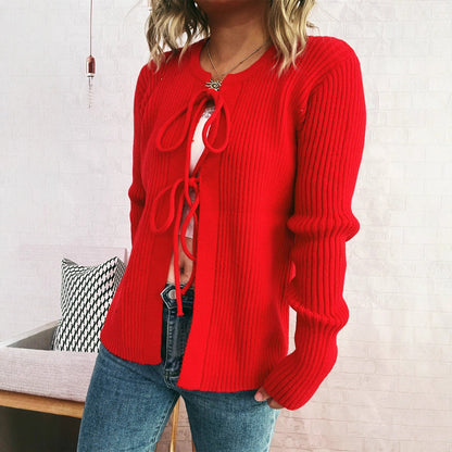 Damen Strickjacke mit Kordelzug und breiten Ärmeln - Eveloria