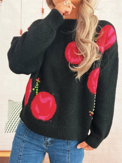 Damen Strickpullover Kuschelig Floralmuster Glitzernd