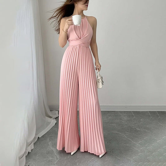 Damen Jumpsuit Plissiert Tiefes Dekolleté Tailliert Eveloria - Eveloria