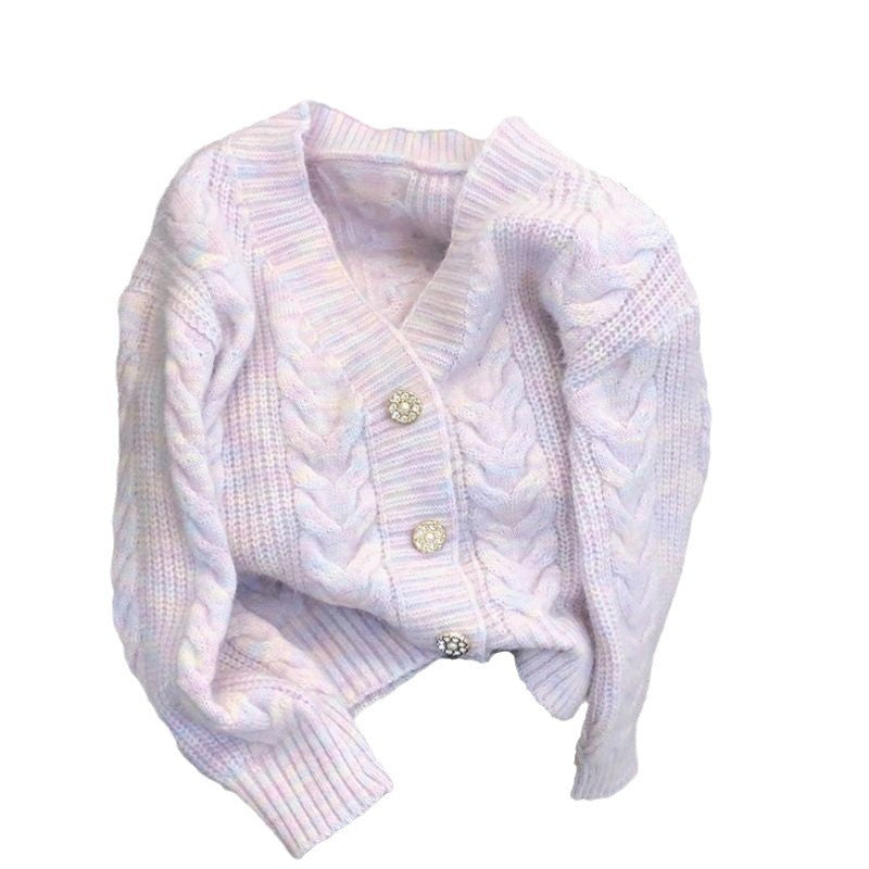 Damen Strickjacke Kuschelig Zopfmuster Edle Knöpfe Beige