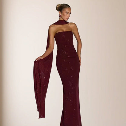 Eveloria Damen Abendkleid Pailletten Schulterfrei Elegant