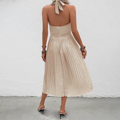 Damen Kleid mit Spitzenärmel Taillierung Plissee-Design Eveloria
