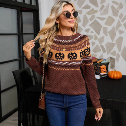 Damen Strickpullover Halloween-Motiv Feinstrick Eveloria