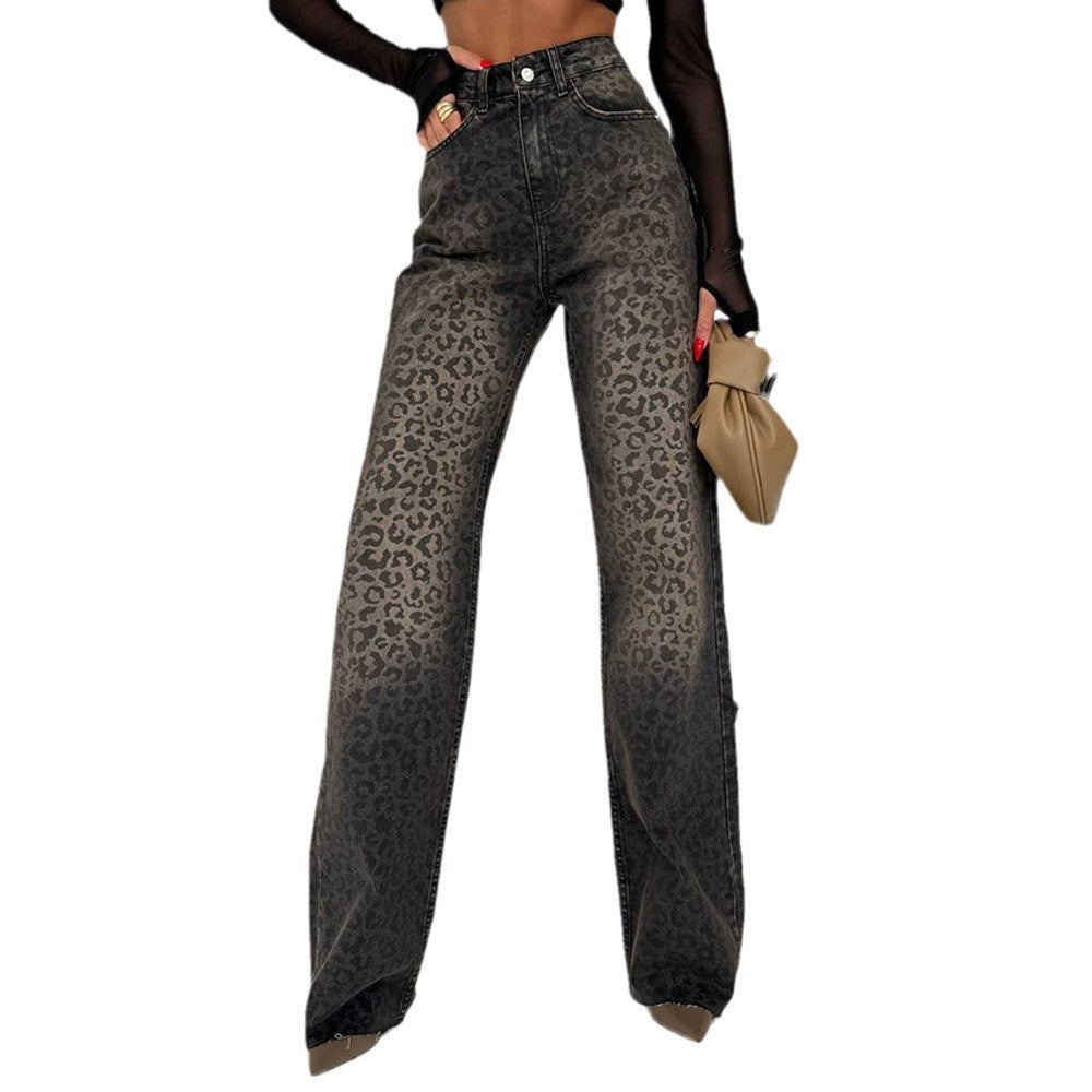 Damen Highwaist Leoprint Jeans Hose Eveloria