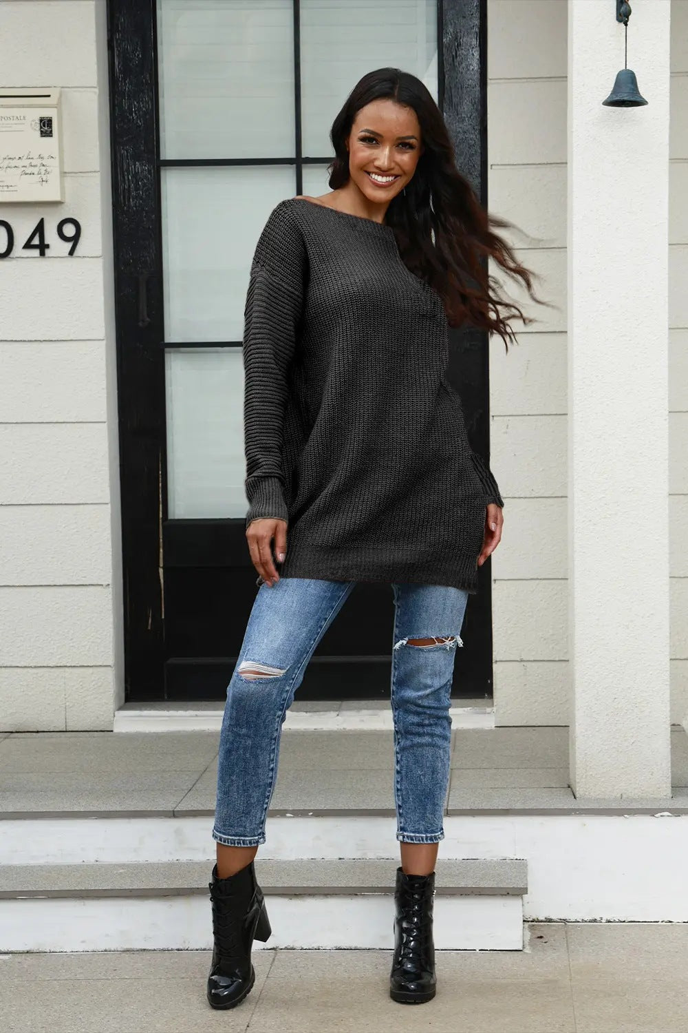 Damen Strickpullover Weites Design Strukturiert Eveloria