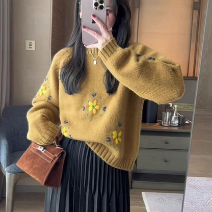 Damen Strickpullover Flora Applikationen